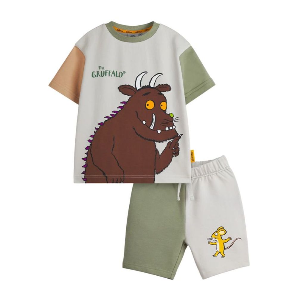 Kids Two-Piece Tee & Shorts Set - Olive, Brown & Cream